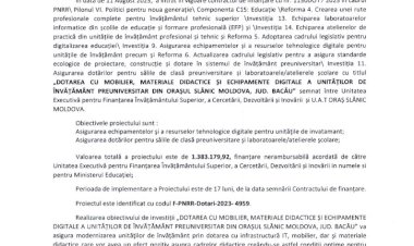 Comunicat de presa Slanic Moldova